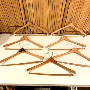 Lot 7 Vintage Wooden Suit Hangers w Pants Bar Mixed/Unbranded Store Hanger
